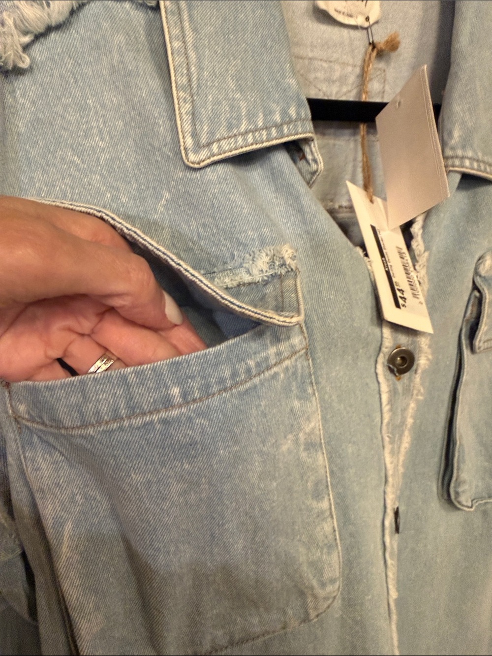 NEW Light Wash Distressed Denim Jacket - Light Blue - Picture 4 of 8